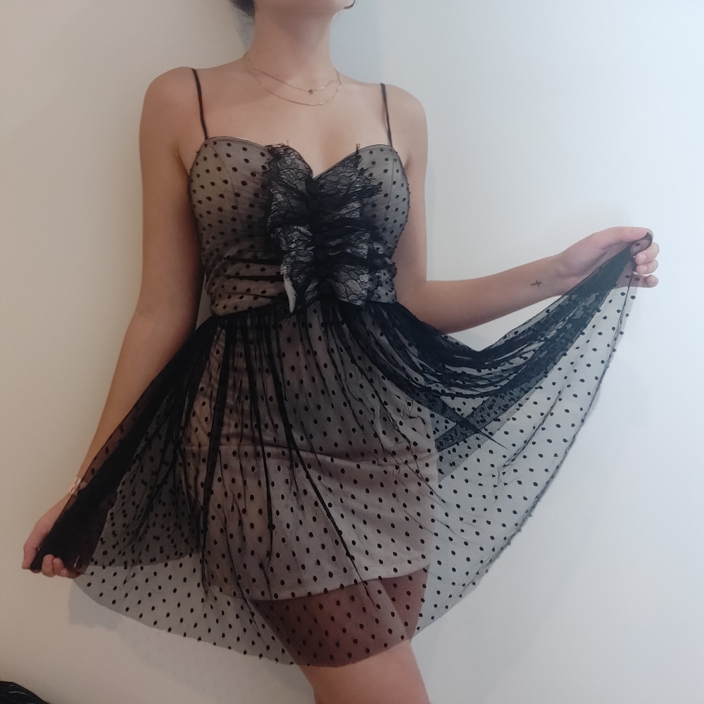 Alexia Admor Mesh Black Cream Tulle Mini Dress XS